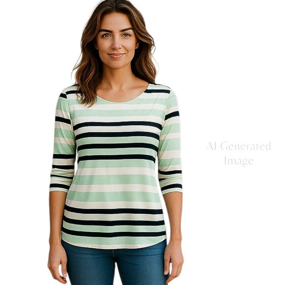 Vince Camuto Tops - Vince Camuto Green Navy White Single Cold Shoulder Jersey Knit Logo Top Size M